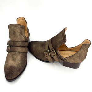 Sbicca Forager Metallic Gold Open Shank Leather Ankle Bootie Women Size 8.5